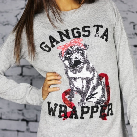 H&M Sweaters - H&M Christmas Gangsta Wrapper Pug ALPACA Sweater UGLY CHRISTMAS SWEATER Sequins